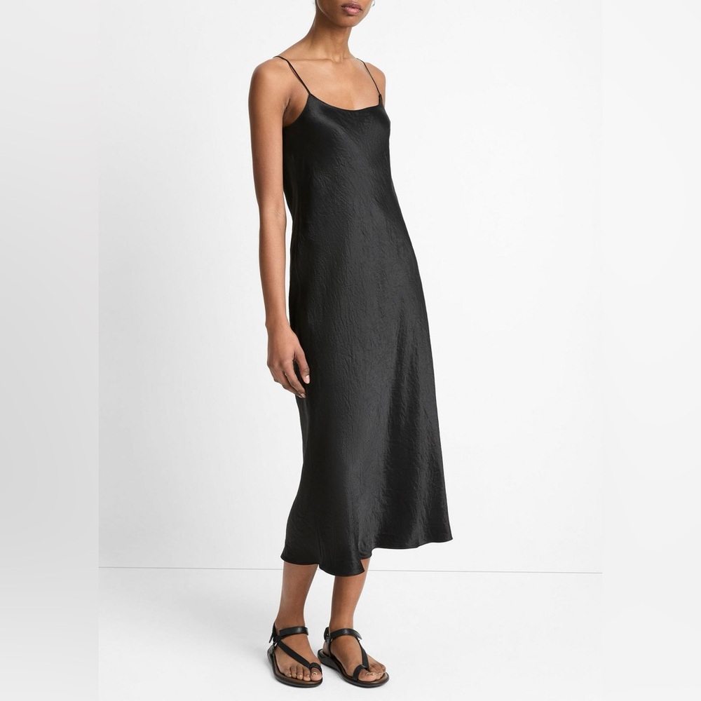 Vince Satin Slip Green Midi Dress